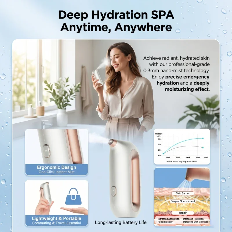 Portable High Pressure Nano Mist Sprayer Home Face Hydration Injector Beauty Tool Handheld - Image 1
