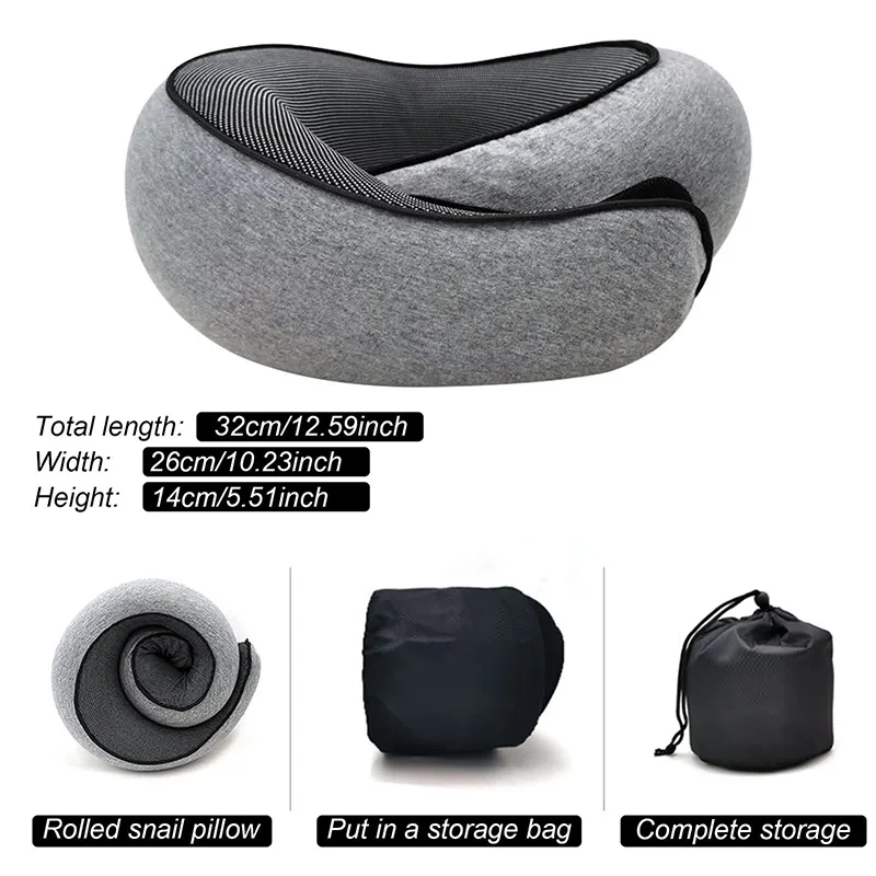 Travel Neck Pillow Memory Foam U-shaped Pillow Snail Style Travel Neck Support Portable Adjustable Soft Noon Break Sleep Pillows - Image 2