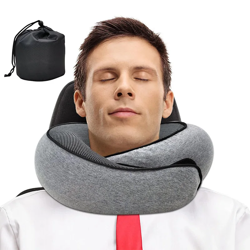 Travel Neck Pillow Memory Foam U-shaped Pillow Snail Style Travel Neck Support Portable Adjustable Soft Noon Break Sleep Pillows - Image 1